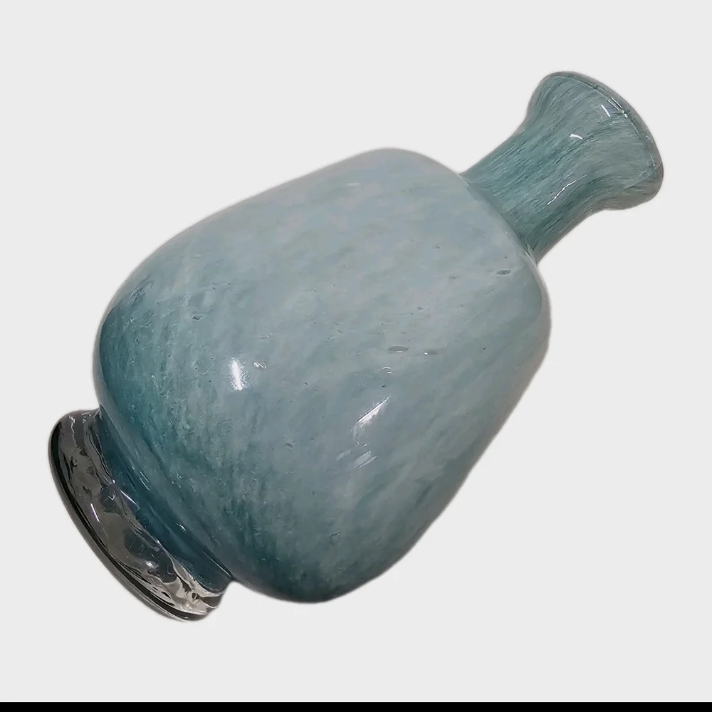 Light Blue Hand Blown Bottle Vase Beach Theme Nautical Decor Accent